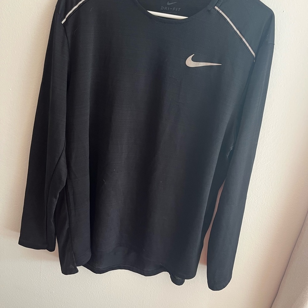 Nike Black Long Sleeve Dri-FIT Top with Silver Swoosh